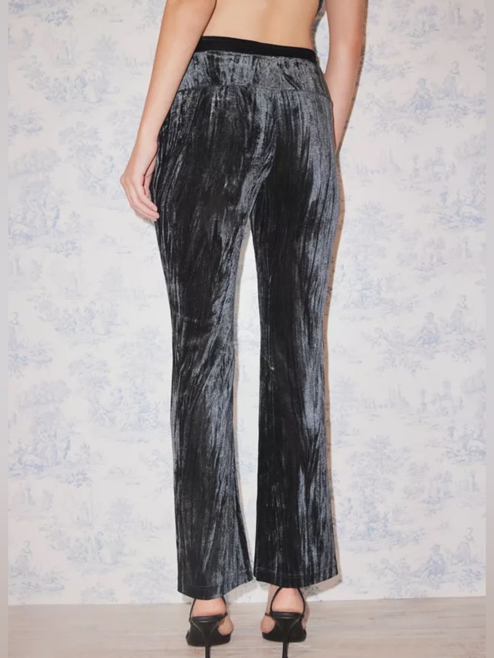 Kimchi Blue Andie Crushed Velvet Pants Dark Green Retro Boho Bootcut Style Small - Picture 5 of 10